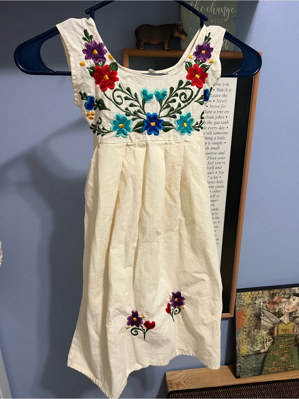 Cream Embroidered Floral Girls' Sundress